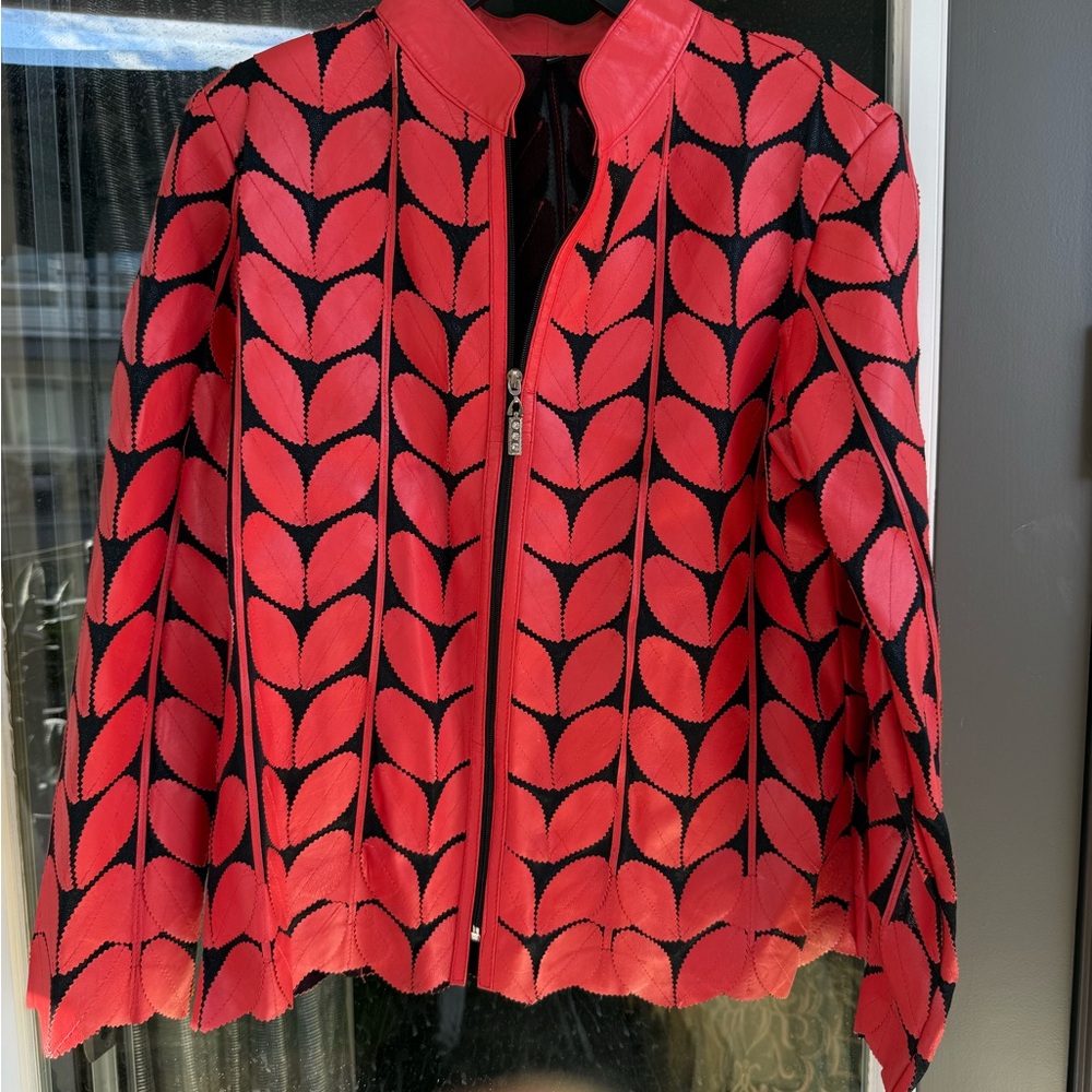 Stylish Black and Red Women's Jacket, lightweight zippered jacket, 4x,3x, Turkey